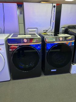Samsung black front load washer and dryer