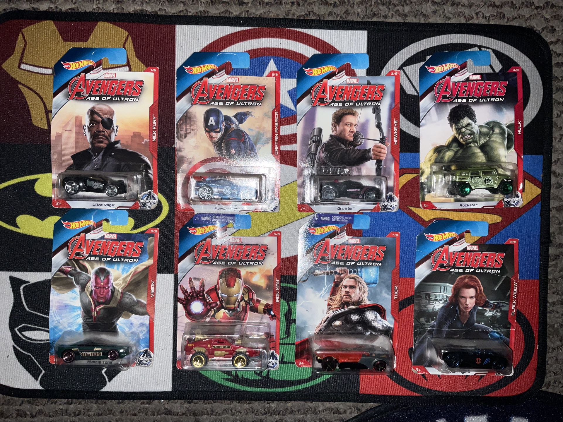  Marvel Avengers Age of Ultron Hot Wheels Complete Set of 8 #1-8 Brand New Sealed 