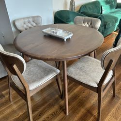 Round Dining Table Solid Wood Extendable