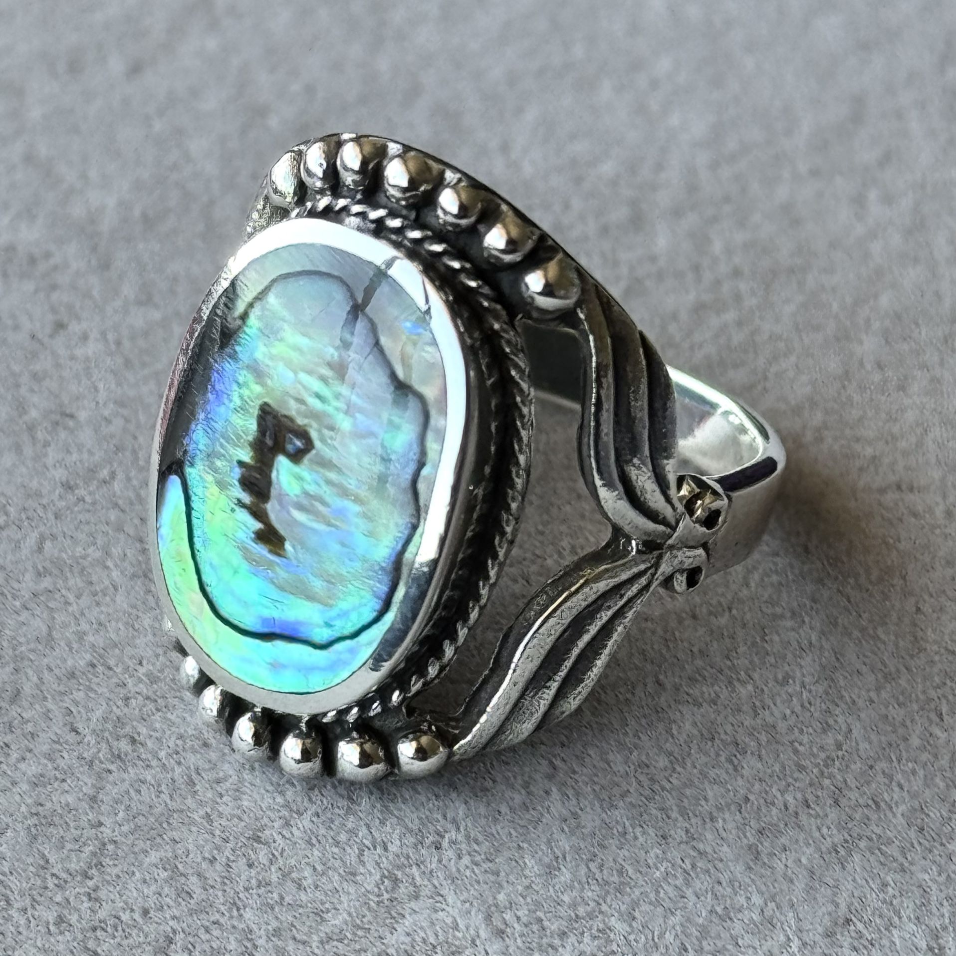 Abalone Shell 925 Sterling Silver Ring Size 7 3/4-8 💍
