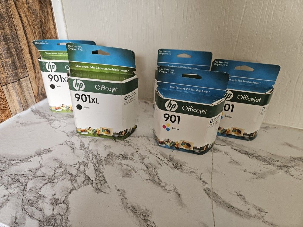 Set Of 2 HP 901XL Black Ink Cartridge /HP 901 (CC656AN140)set Of 3 Tri-Color Ink Cartridge