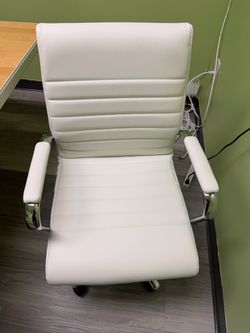 White Leather Office Chair with Chrome Arms