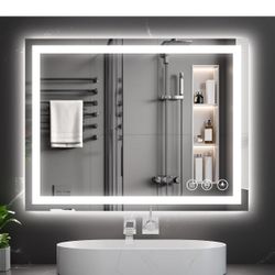 Koonmi 24x36 LED Bathroom Mirror, Backlit Front Lit, LED Bathroom Mirror with Lights for Wall, 3 Colors, Anti-Fog, Dimmable Brightness, Memory Functio