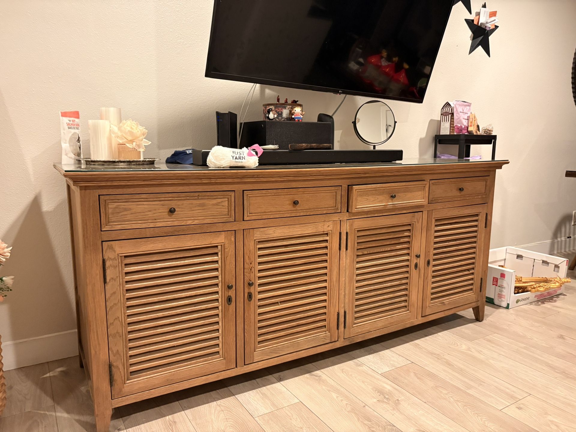 Wooden Table And And Cabinet
