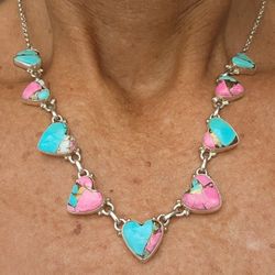 Sterling Silver COTTON CANDY Heart Necklace. 