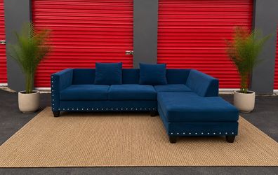 Free Delivery - Navy Blue Velvet Sectional