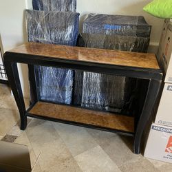 Large Solid Wood Sofa Table With Stone Pattern Top