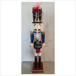 Large 24" Blue Glitter Drummer Soldier Wooden Nutcracker Holiday Decor