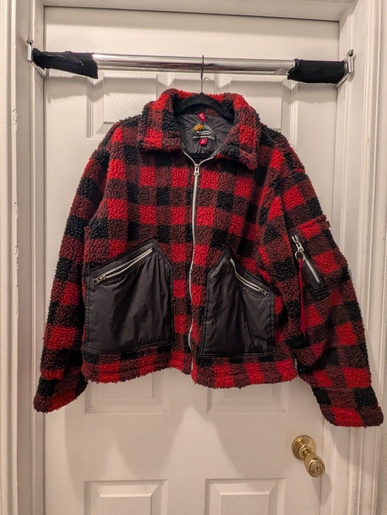 Alpha industries Faux Fur Buffalo Plaid Red Zip Jacket