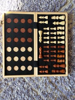 Wooden Chess and Checkers Set with Case