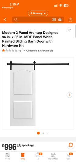 Modern 2 Panel Archtop Designed 96 in. x 36 in. MDF Panel White Painted Sliding Barn Door with Hardware Kit