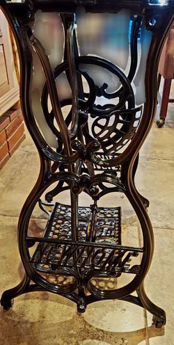 Vintage Cast Iron Sewing Machine Treadle Base With Glass Top