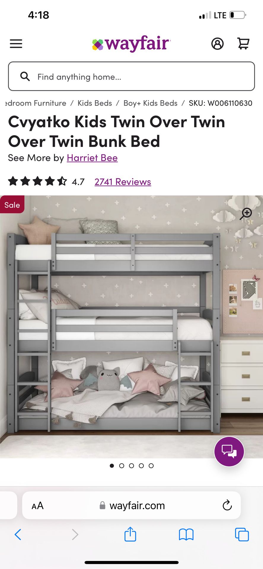 Wayfair~ Twin Over Twin Over Twin Bunk Bed