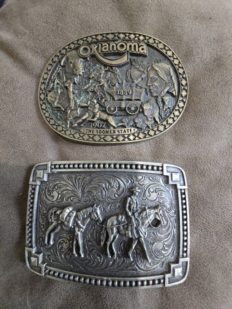 Belt Buckles One Silver Finish And One Solid Brass