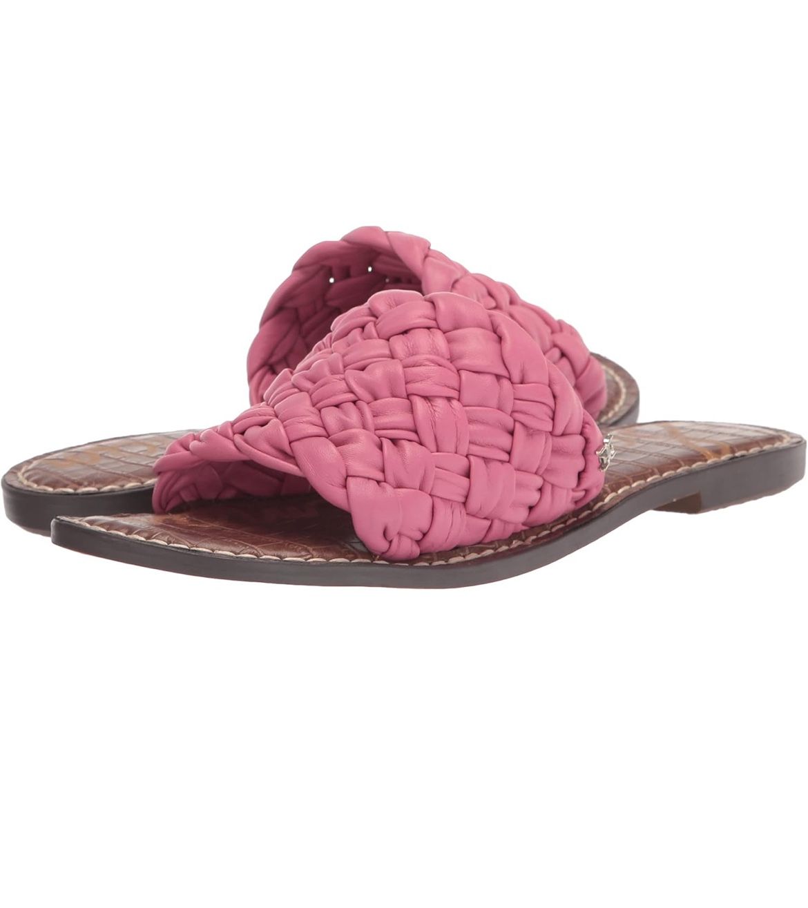 Sam Edelman Women's Griffin Flat Sandal Step into style with these chic pink woven slide sandals. Perfect for any casual outing, these sandals offer