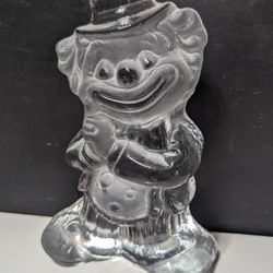 Vintage Clear Viking Glass Smiling Clown Figural Bookend Paperweight

