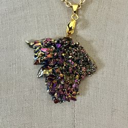 Rainbow Titanium  Druzy  Crystal Pendant Necklace