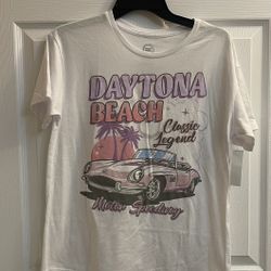 Brand New Girls Daytona Beach White Graphic Tee Size 2XL Kids