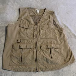 Duluth Trading Co Mens XL US Navy Fishing Vest Tan Nylon Mesh Utility Cargo