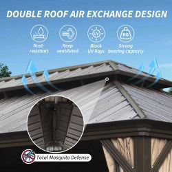 14' X 24' Hardtop Gazebo, Upgraded Metal Gazebo with Drainage System, Dual-Layer Galvanized Steel Roof, Curtain and Netting, Outdoor Shelter Canopy fo