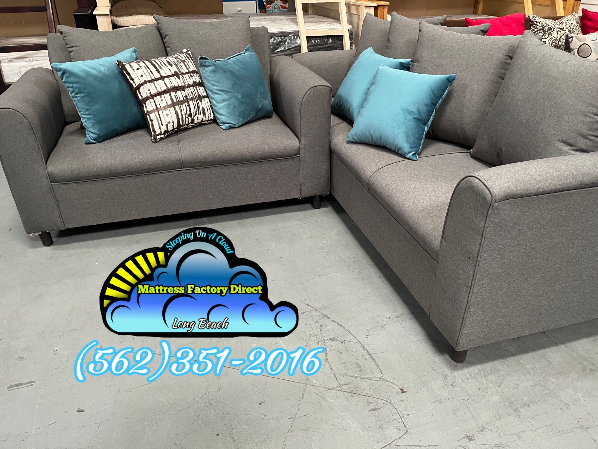 Living Room Sofa Set Grey Double Seater & Triple Seater