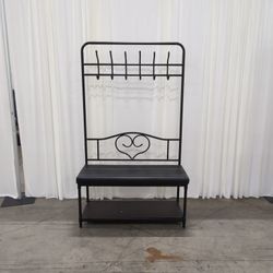 Black Metal Entryway Hall Tree with Bench