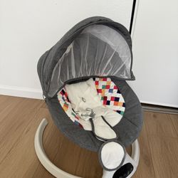 Baby Rocker with Removable Crib Netting, 3-Point Harness, USB, Electric Cradling Bouncer with 4 Swing Amplitudes & Timing Function for 0 to 20 Months,