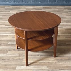 Mid-Century Modern 3-Tier Sculpted Walnut End Table by Mersman, c.1960's - Delivery Available 