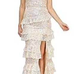 Say Yes To The Prom sequined, tiered, full-length formal gown spaghetti straps sz 9
