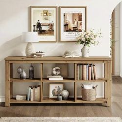 JW1206 63-Inch Solid Wood Console Sofa Table, 3-Tier Narrow Farmhouse Entryway Table with 6 Storage
