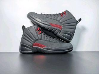 Jordan Air Jordan 12 Men's High Top Lace-Up Sneakers Black/Red Leather US 12
