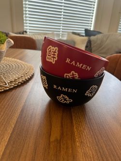 Ramen Bowls Set of 2 Black and Red