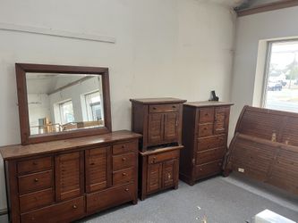 Rustic Pine Sleigh Bedroom Set 5pc