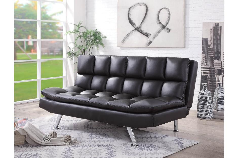 Brand new puffy black leather sofa futon