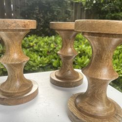 Set of 3 Beautiful Wood Pillar Candle Holders 