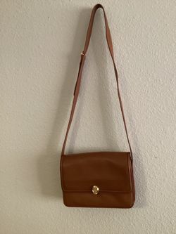Brown Leather mark cross Crossbody Bag with Gold Clasp