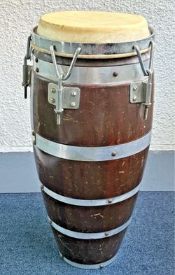 Vintage Wood Conga Drum 11" Natural Hide Head Hand Drum Percussion 30"