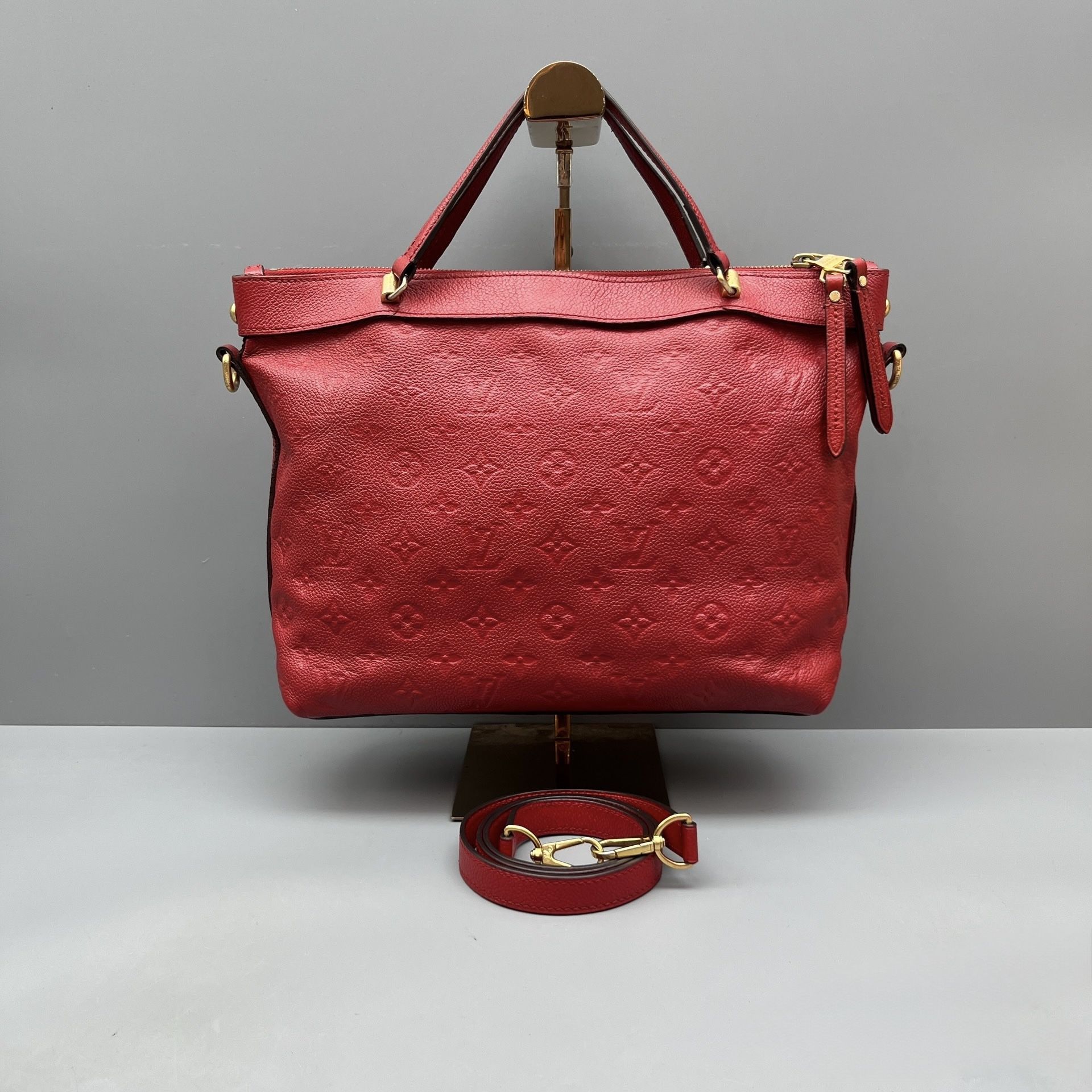 Auth Louis Vuitton Bastille PM Bag - Monogram Empreinte Leather - Red with Gold Hardware 