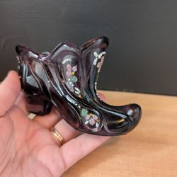 Fenton Purple Art Glass Hand Painted Slipper 