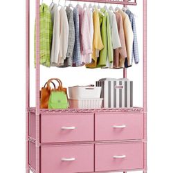 Clothing Rack with Shelves and 4 Drawers,Clothes Rack for Hanging Clothes,Portable,Metal, Sturdy,Pin