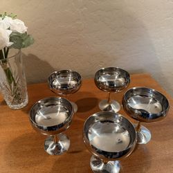 5 Silver Tone Goblets with Gold Stems