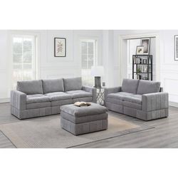 Brand New Grey Modular Sofa & Loveseat w Ottoman