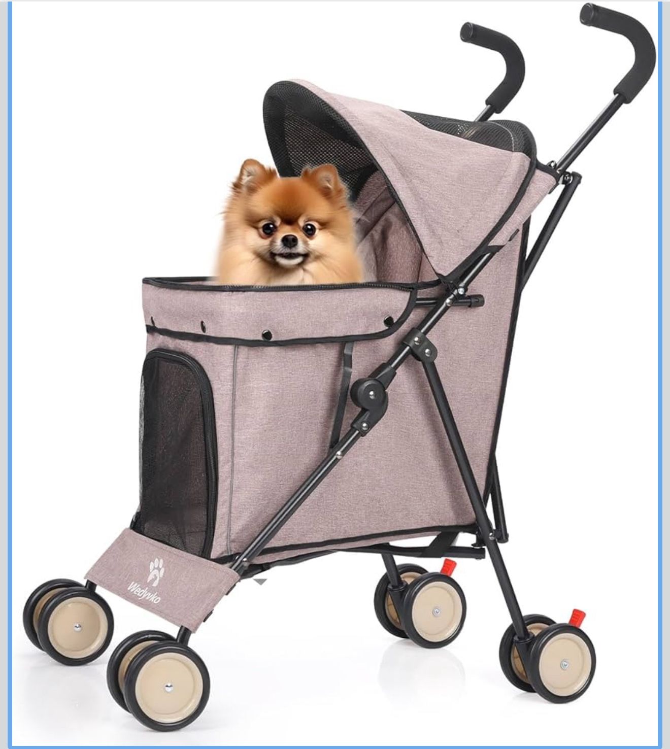 Umbrella Dog Stroller, 4 Wheels Pet Strolling, Foldable Carrier Pet Stroller for Small Dogs Cats, with Carrying Strap and Cup Holder, Dog Poop Bags &