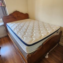 Wood Bed Frame + Box Spring + Mattress