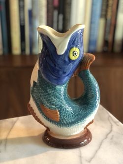 Vintage Secla Portugal Fish Gluggle Jug Pitcher Vase 9.5”