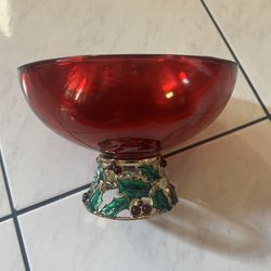 Holiday Christmas Fruit Nut Dessert Home Decor Red Bowl