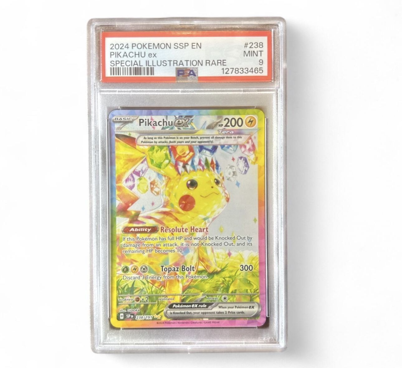2024 POKEMON SSP EN-SURGING SPARKS Pikachu ex Special Illustration Rare #238 PSA 9