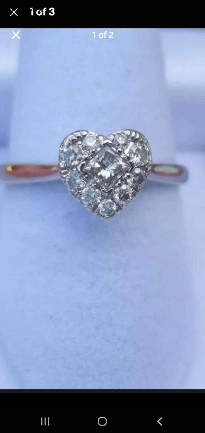 14K 1/3rd ct, WHITE GOLD HEART DIAMOND ENGAGEMENT RING, NATURAL DIAMOND