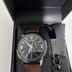 Van Heusen Men’s Chronograph Watch with Leather Strap and Bracelet Set