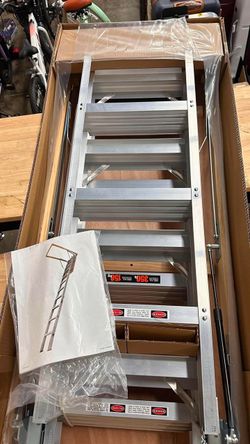 （R-0-37）10 Foot Aluminum Attic Ladder,Foldable Lightweight and Portable Attic Access Door 54" L x 22.5" W,350-pound Capacity Convenient Access to Your